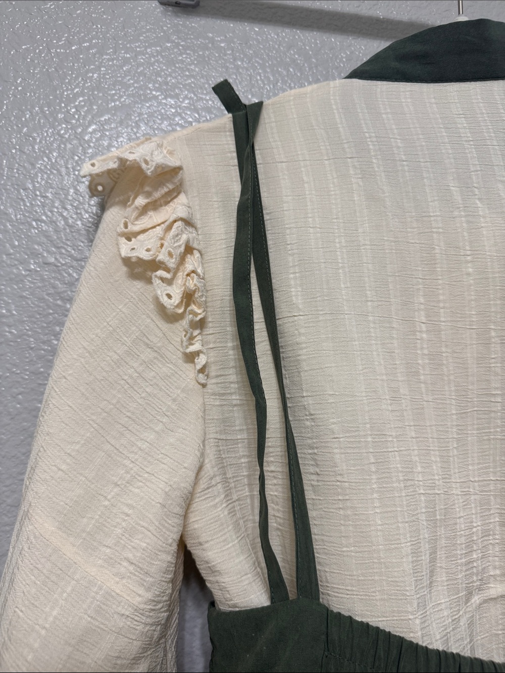 Cream & Olive Floral Embroidered Long Sleeve Dress with Suspender Skirt - Picture 14 of 16